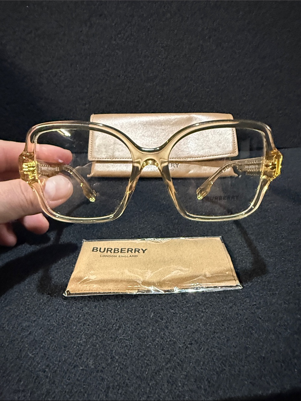 Burberry Women's Clear Amber Square Frame Glasses